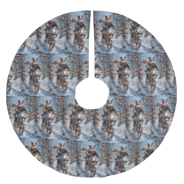 Saia Para Árvore De Natal De Poliéster Natal de Motocicmocicleta de Basenji (Frente)