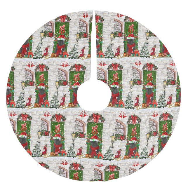 Saia Para Árvore De Natal De Poliéster Natal do Buldogue Francês (Frente)