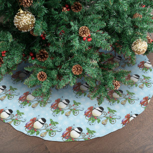 Saia Para Árvore De Natal De Poliéster Natal do Chickadee de inverno