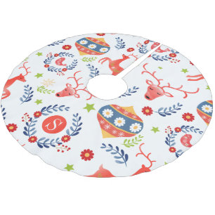 Saia Para Árvore De Natal De Poliéster Natal do Monograma de Arte Foliar Escandinava