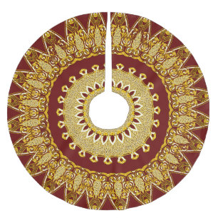 Saia Para Árvore De Natal De Poliéster Natal Dourado Vermelho