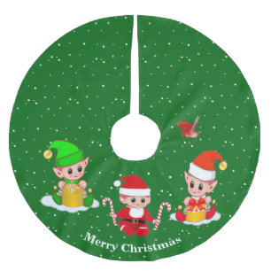 Saia Para Árvore De Natal De Poliéster Natal Elves sobre o Verde