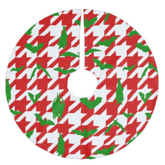 Saia Para Árvore De Natal De Poliéster Natal feio houndstooth morcegos vermelho verde
