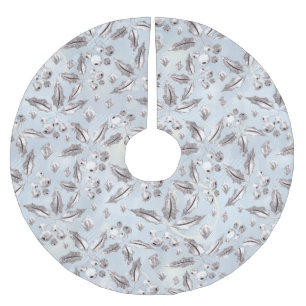 Saia Para Árvore De Natal De Poliéster Natal, galhos prateados, brancos, flocos de neve, 