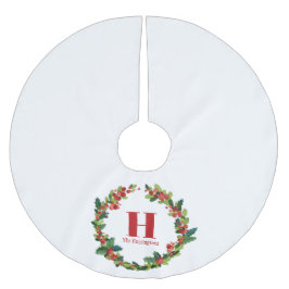 Saia Para Árvore De Natal De Poliéster Natal Holly Wreath Monograma Personalizado