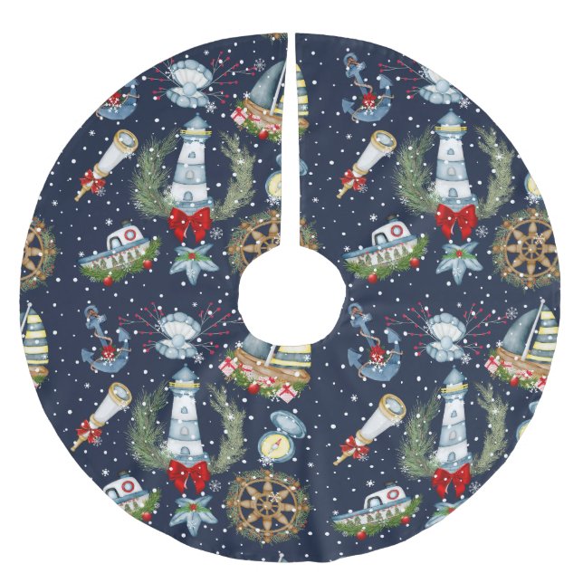 Saia Para Árvore De Natal De Poliéster Natal náutico (Frente)