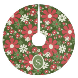 Saia Para Árvore De Natal De Poliéster Natal Retro Floral com Inicial dos anos 60 e 70
