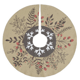 Saia Para Árvore De Natal De Poliéster Natal Rústico Floral Floco de Neve Feriado