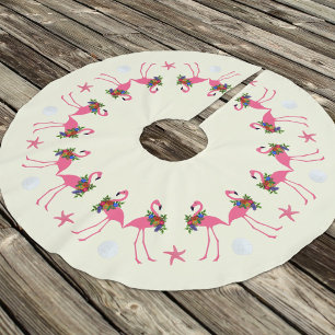Saia Para Árvore De Natal De Poliéster Natal tropical dos dólares de areia dos flamingos