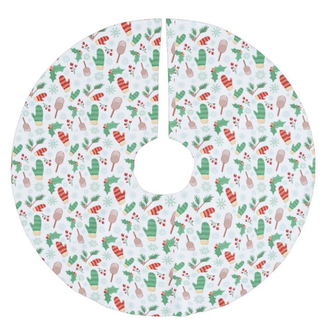 Saia Para Árvore De Natal De Poliéster Natal Winter Mittens & Holly (Frente)