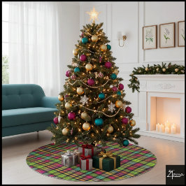 Saia Para Árvore De Natal De Poliéster Neon Green Pink Plaid Cyberpunk Tartan