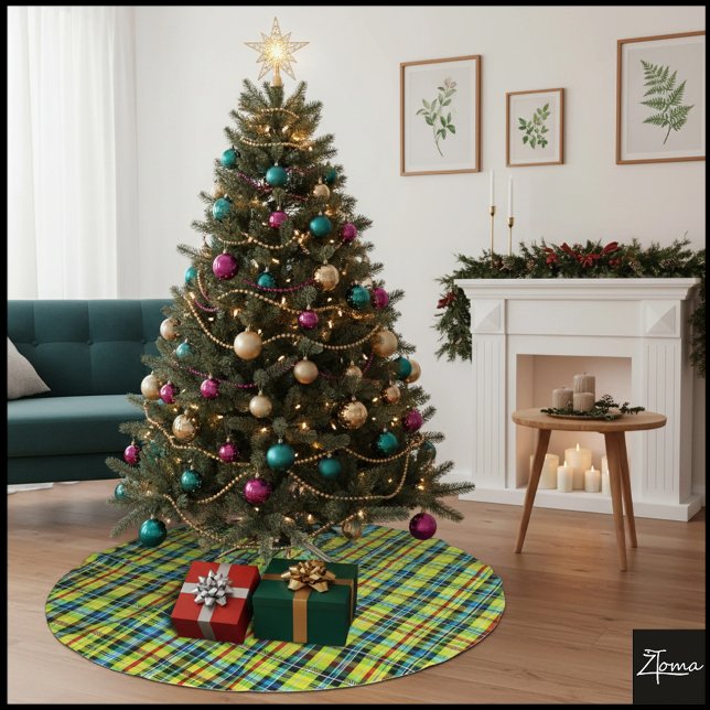 Saia Para Árvore De Natal De Poliéster Neon Rainbow Plaid Gradient Block Print (Criador carregado)