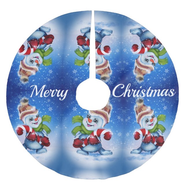 Saia Para Árvore De Natal De Poliéster Neve com um cachecol (Frente)