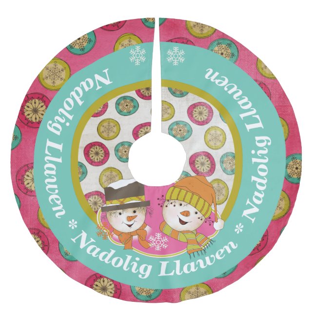 Saia Para Árvore De Natal De Poliéster Nnowmen Nadolig Llawen Holiday Tree Skirt (Frente)