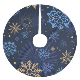 Saia Para Árvore De Natal De Poliéster Noite de inverno: Padrão Azul Floco de Neve.