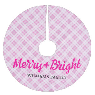 Saia Para Árvore De Natal De Poliéster Nome da família Bright, Feliz de Natal rosa