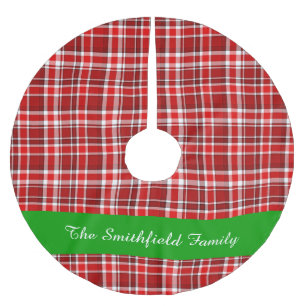 Saia Para Árvore De Natal De Poliéster Nome da Família da Xadrez Branca Vermelha Personal