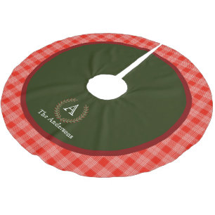 Saia Para Árvore De Natal De Poliéster Nome da Família do Monograma da Xadrez Verde Verm