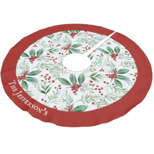 Saia Para Árvore De Natal De Poliéster Nome da Família Holly Red e White