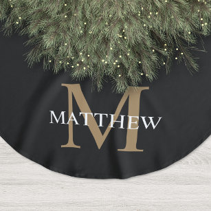 Saia Para Árvore De Natal De Poliéster Nome Personalizado Monograma Preto
