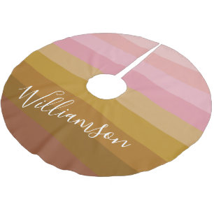 Saia Para Árvore De Natal De Poliéster Nome Personalizado Stripes Geométricas Rosa e Marr