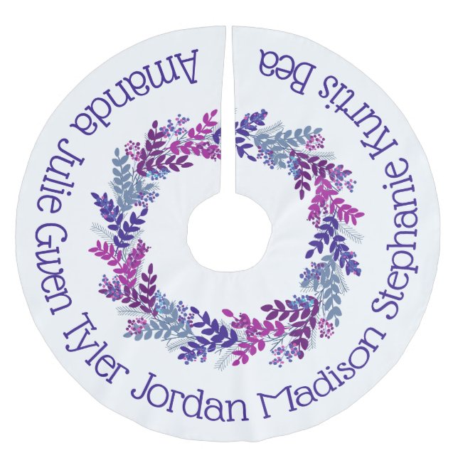 Saia Para Árvore De Natal De Poliéster Nomes da Família Purple Christmas Wreath (Frente)