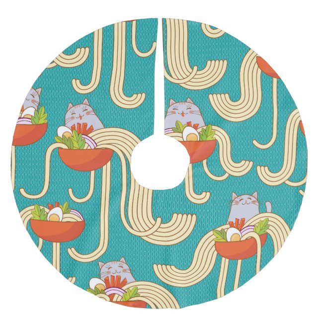 Saia Para Árvore De Natal De Poliéster Noodles Engraçado Gatos Turquesa Fundo (Frente)