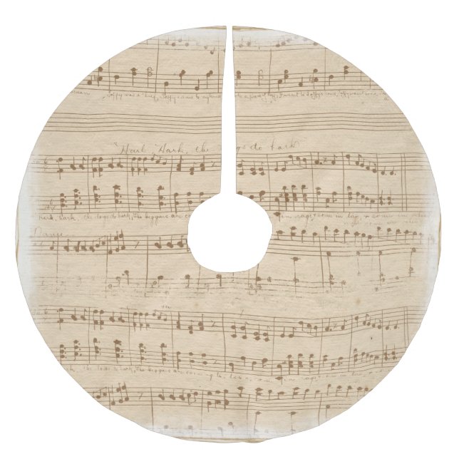 Saia Para Árvore De Natal De Poliéster notas de música vindima beige (Frente)