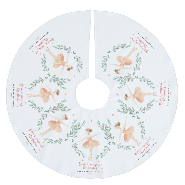 Saia Para Árvore De Natal De Poliéster Noz-cracker de aquarela botânica e fofo Natal (Frente)