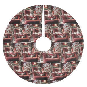 Saia Para Árvore De Natal De Poliéster O Buldogue Francês de Natal Em uma Cadeira Vermelh