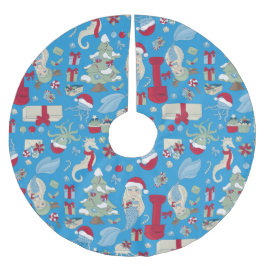 Saia Para Árvore De Natal De Poliéster oceano natal sereia papai noel água-viva-marinha