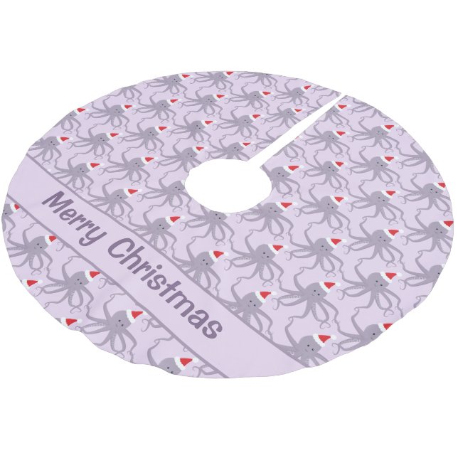 Saia Para Árvore De Natal De Poliéster Octopus Santa Hat Púrpura Natal (Inclinado)