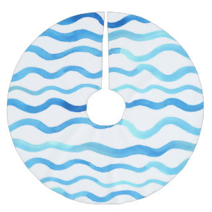 Saia Para Árvore De Natal De Poliéster Ondas De Aquarela: Turquesa Azul Sem Vista.