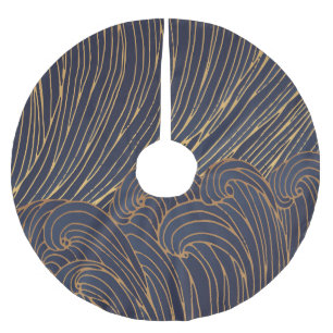 Saia Para Árvore De Natal De Poliéster Ondas minimalistas, arte da linha de montanha.