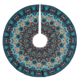 Saia Para Árvore De Natal De Poliéster Orange Blue Teal Black Mandala Boho Art