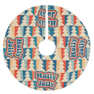 Saia Para Árvore De Natal De Poliéster Orange Retro Groovy Holly Jolly Árvore de Natal
