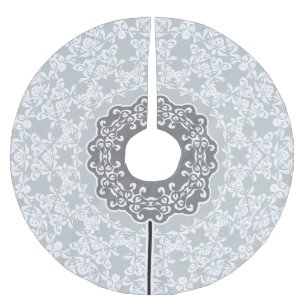 Saia Para Árvore De Natal De Poliéster Ornamento do Círculo Floral Branco E Cinza