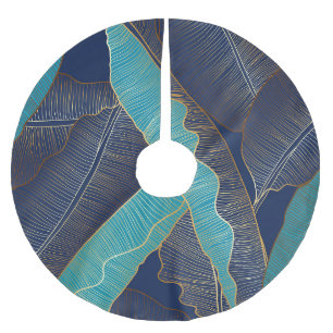 Saia Para Árvore De Natal De Poliéster Ouro Banana Leaf: Padrão De Luxo.