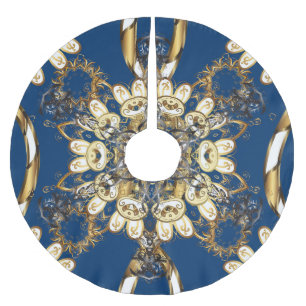 Saia Para Árvore De Natal De Poliéster Ouro Curls, Padrão de Vintage Oriental.