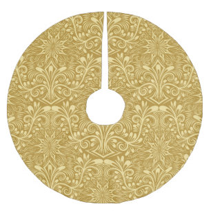 Saia Para Árvore De Natal De Poliéster Ouro Damasco - Padrão Floral Barroco