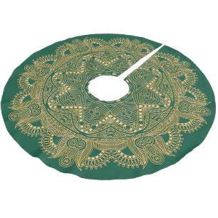 Saia Para Árvore De Natal De Poliéster Ouro Elegante Verde Mandala Padrão Flor