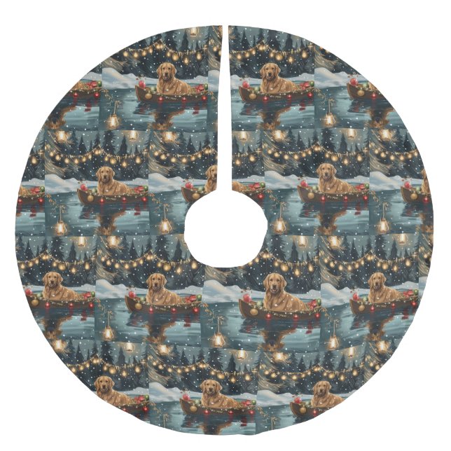 Saia Para Árvore De Natal De Poliéster Ouro Retriever Natal Festivo (Frente)
