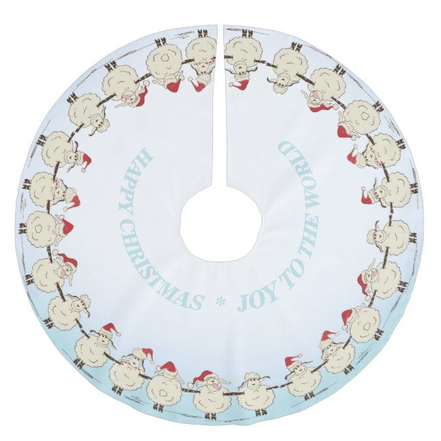 Saia Para Árvore De Natal De Poliéster Ovelha de Natal Adorável (Frente)