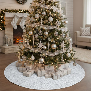 Saia Para Árvore De Natal De Poliéster Padrão branco elegante
