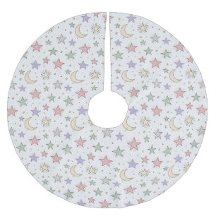 Saia Para Árvore De Natal De Poliéster Padrão Caprichoso de Lua e Estrela