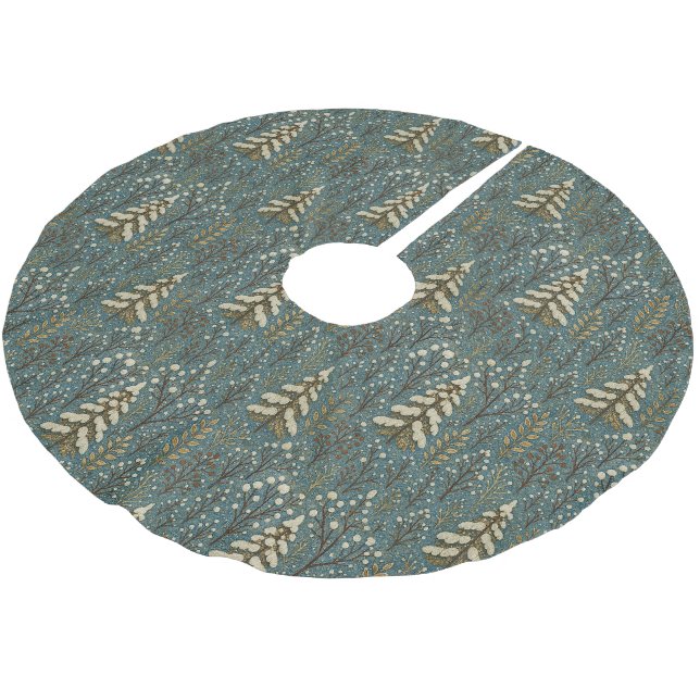 Saia Para Árvore De Natal De Poliéster Padrão Clássico de Arte da Floresta de Inverno de  (Inclinado)