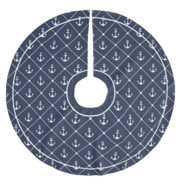 Saia Para Árvore De Natal De Poliéster Padrão de ancoragem azul e branca do navio Marinho