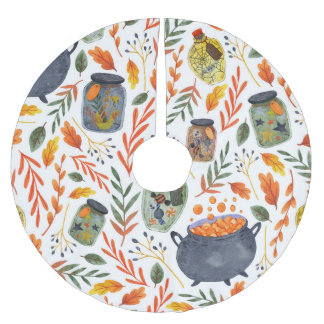 Saia Para Árvore De Natal De Poliéster Padrão de Aquarela com a Folhagem de outono.