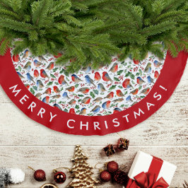Saia Para Árvore De Natal De Poliéster Padrão de Aquarela de Natal Branco Vermelho Retrô