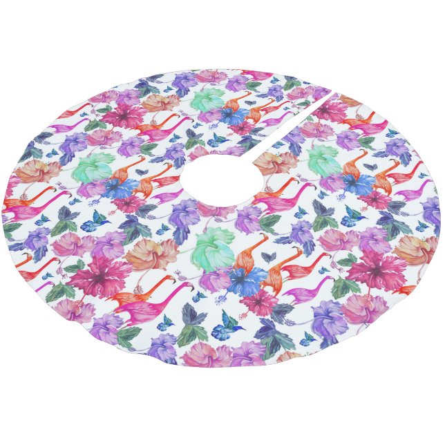 Saia Para Árvore De Natal De Poliéster Padrão de Aquarela Tropical| Monograma (Inclinado)